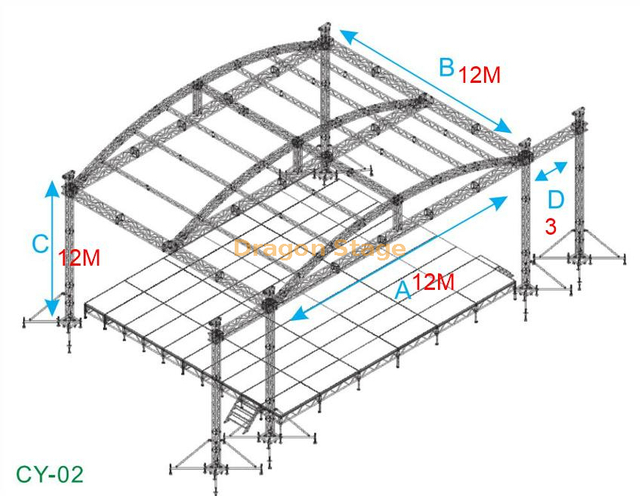 Outdoor Aluminum Concert Stage Truss Curved Roof Lighting Truss 12x12x12m