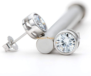 fashion earrings stud bezel setting custom 925 sterling silver round cubic zirconia stud earring