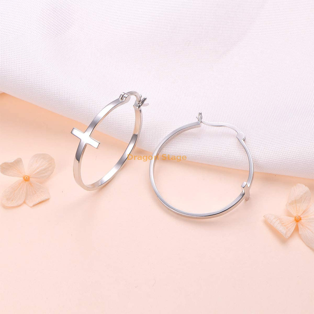 new 2020 korean style fashion women jewelry custom stainless steel silver plated big cross hoop earrings