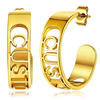 Christmas gift custom name plate earrings personalised jewelry women 18k 14k gold plated hoop earrings