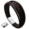 Wholesale Cheap OEM Jewelry Woven Bangle Magnetic Clasp Custom Blank Genuine Braided Stainless Steel Black Men Leather Bracelets