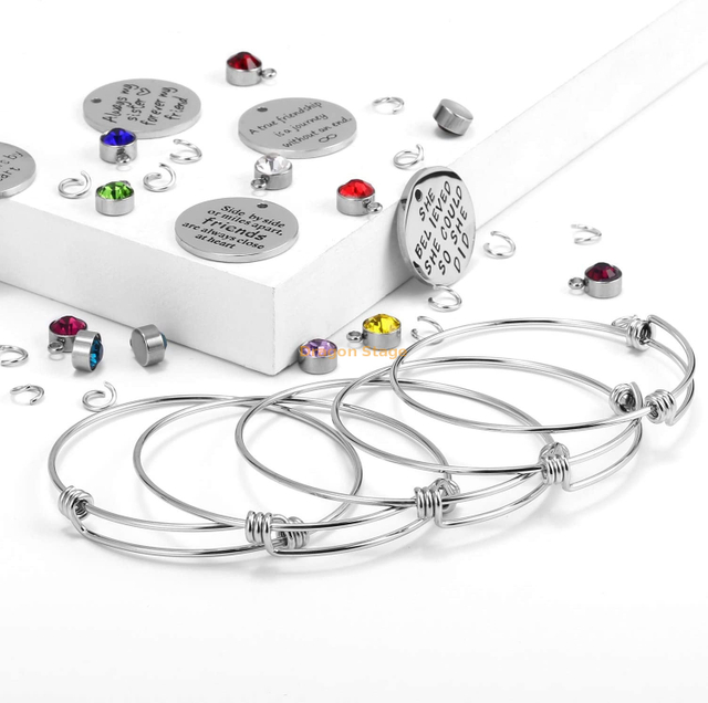 Wholesale 2020 Inspiration Charm Jewelry Diy Custom Adjustable Expandable Stainless Steel Bangle Heart Charm Bracelet Women