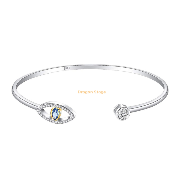 2021 fashion crystal blue evil eye bracelet jewelry women custom 925 sterling silver cuff bracelets bangle