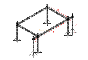 Truss Stage Display Truss Lighting Aluminum for Concert 10x8x5m with 2 Line Array Wings 2m