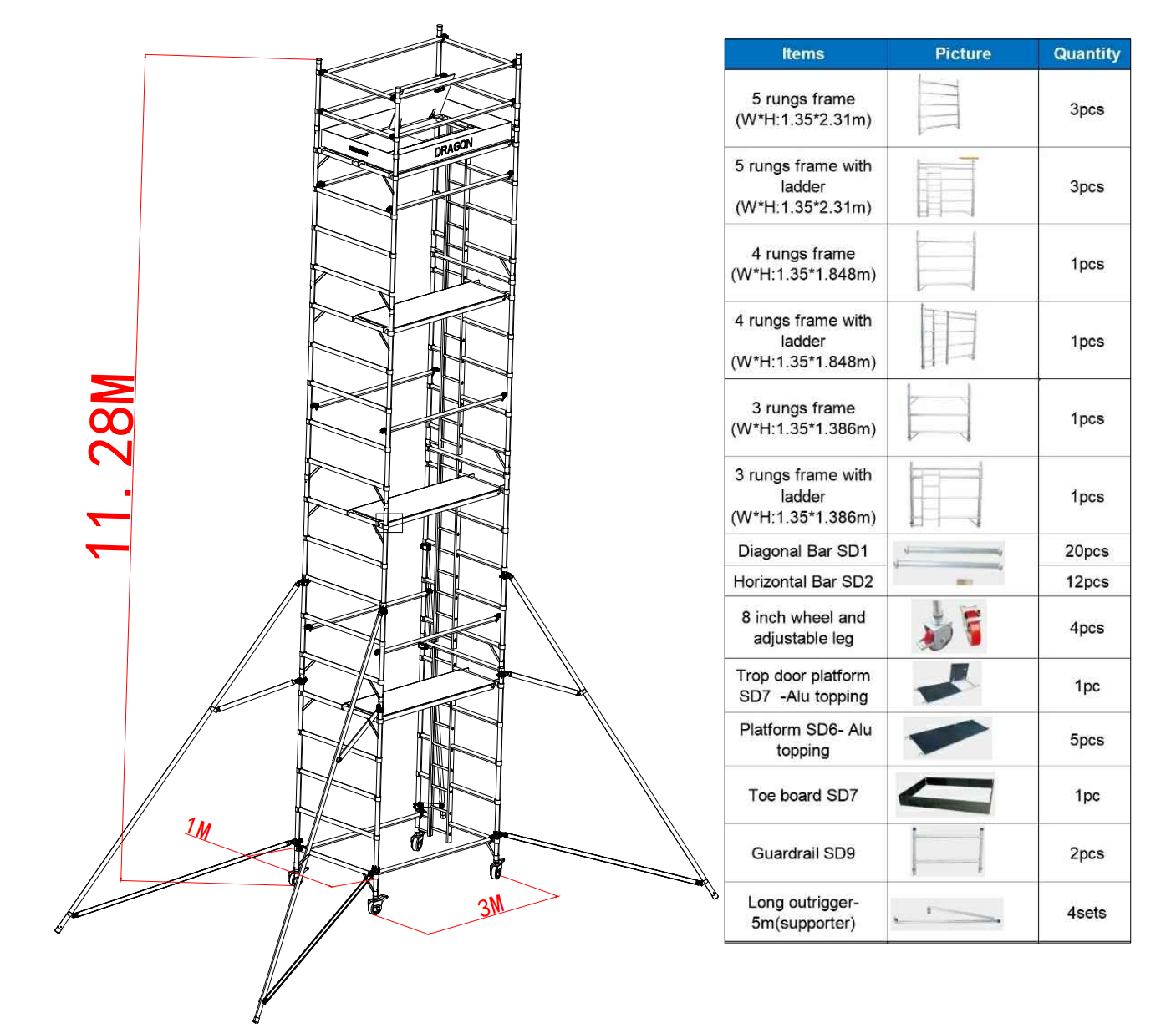 11.28m Outdoor Portable Double Scaffold with Ladder 11.28m Outdoor Portable Double Scaffold with Ladder