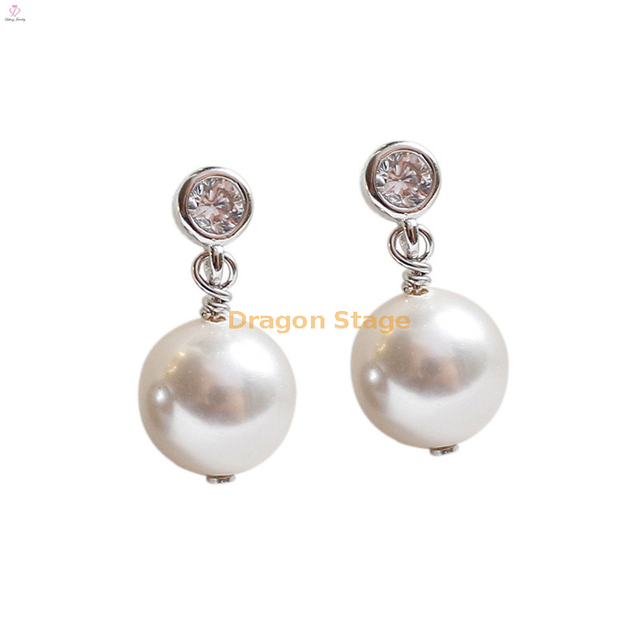 Custom 18K Gold Zircon White S925 Sterling Silver Drop Pearl Earrings
