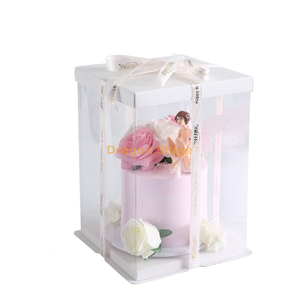 Wholesale White Printed Heart Shaped Custom Logo Happy Birthday Clear Plastic Paper Cake Box Acrylic Cake Boxes with Lid