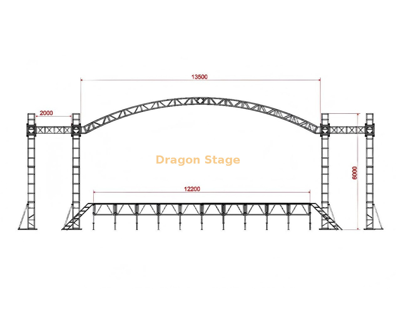 14x10x6m Aluminum Arc Roof System with Speaker Wings 14x10x6m Aluminum Arc Roof System with Speaker Wings