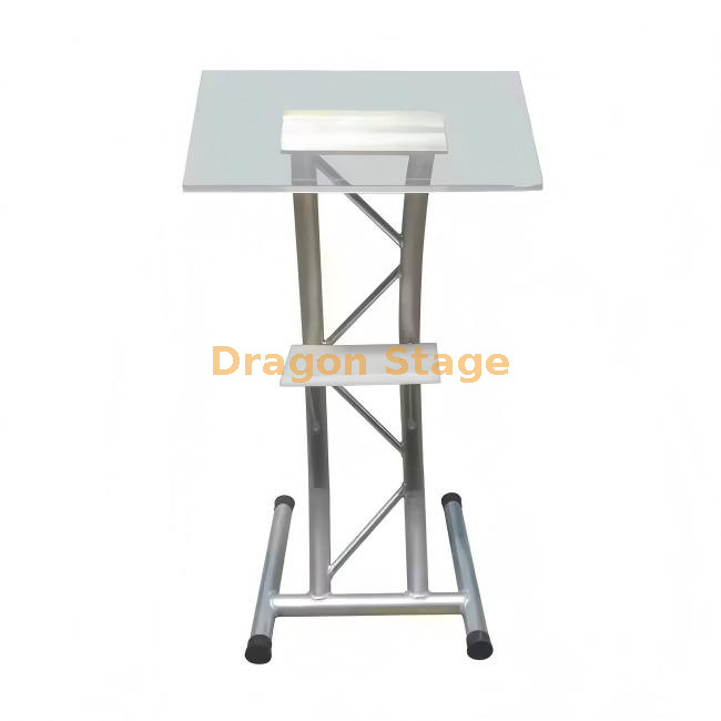 Modern Clear Acrylic Podium with Silver Aluminum Truss Frame Modern Clear Acrylic Podium with Silver Aluminum Truss Frame