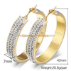 Big round clear crystal gold earrings stud, gold diamond hoop huggie earrings