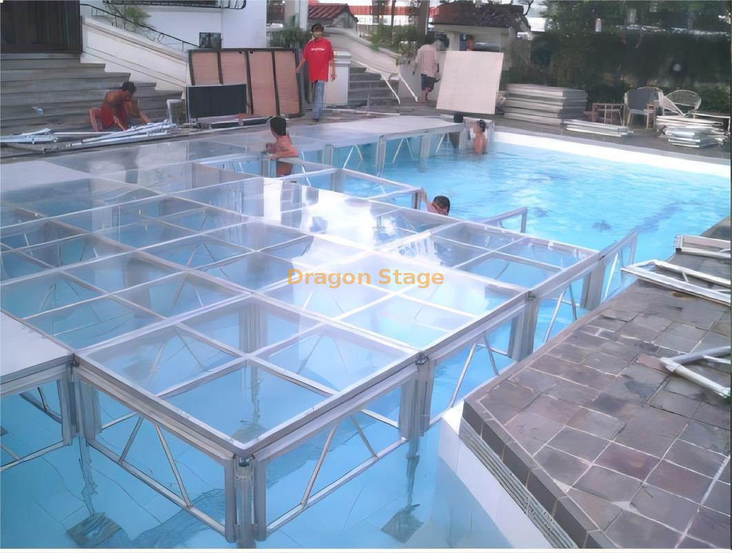 30 Pieces Event Portable Platform Glass Stage for Swimming Pool 7.32x6.1m