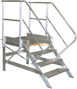 Factory Wide Step Aluminum Extrusion Movable Work Platform Ladder with Safety Rail