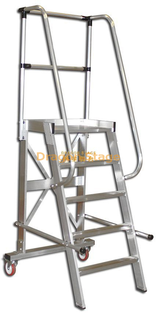 Strong Aluminum Structure KD Packing Movable Platform Supermarket Ladder with Side Rail