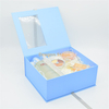 Luxury paper box bule organic skin care set cardboard packaging box with clear window