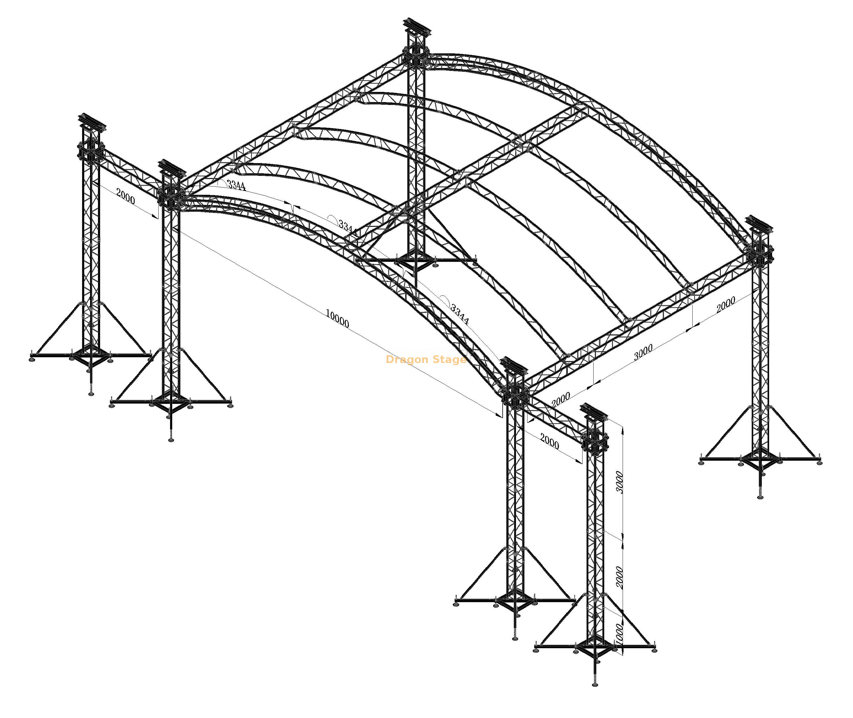 10x7x6m Aluminum Arched Stage Roof Truss System with Speaker Wings 10x7x6m Aluminum Arched Stage Roof Truss System with Speaker Wings