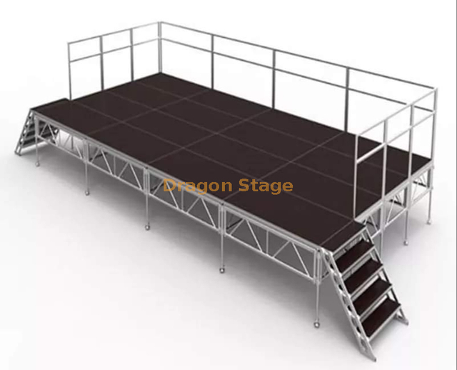  32x16ft Outdoor Aluminum Portable Stage Event Stage 4x8ft Deck with Stage Rails 9.76x4.88m Height 0.8-1.2m High