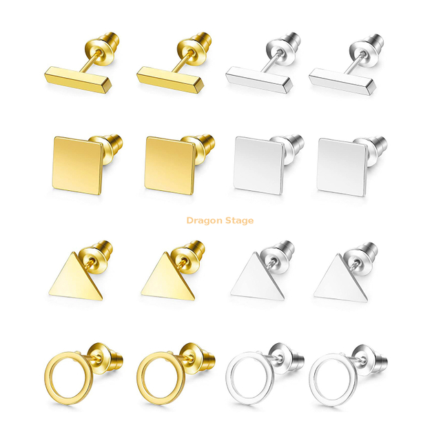 wholesale minimalist jewelry custom stainless steel small geometric bar simple18k gold plated circle silver mini stud earring