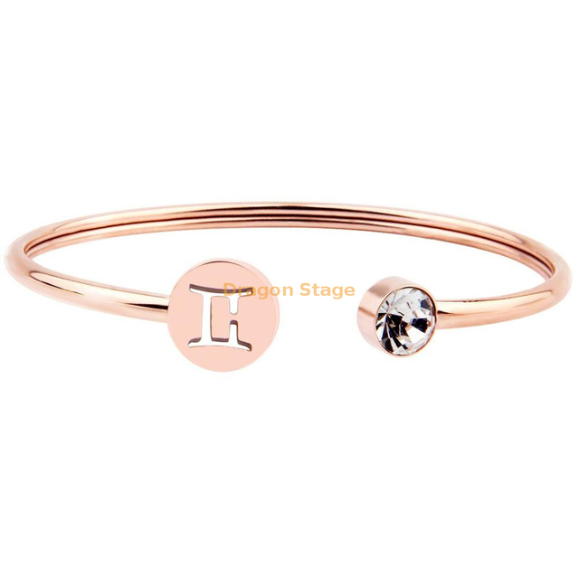 customized constellation gift jewelry crystal horoscope14k stainless steel rose gold plated cuff bangle zodiac sign bracelet