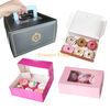 Cheap custom printed mini white pink biodegradable cardboard single cupcake food packaging donut paper boxes with clear window