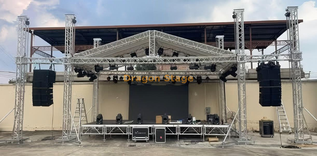 8x6x5m Outdoor Aluminum Peak Roof Truss System with Dual 2m Speaker Wings for Concert Events 8x6x5m Outdoor Aluminum Peak Roof Truss System with Dual 2m Speaker Wings for Concert Events