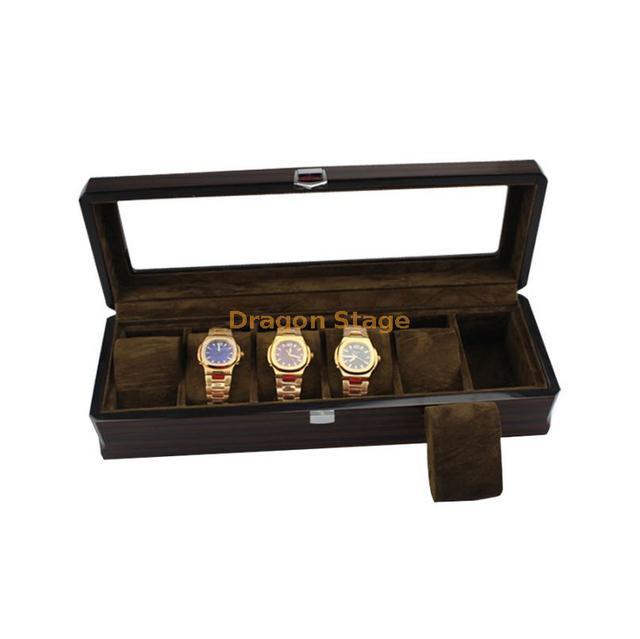 Luxury Custom Display Long Wooden Watch Storage Box For 6 Slots Watches