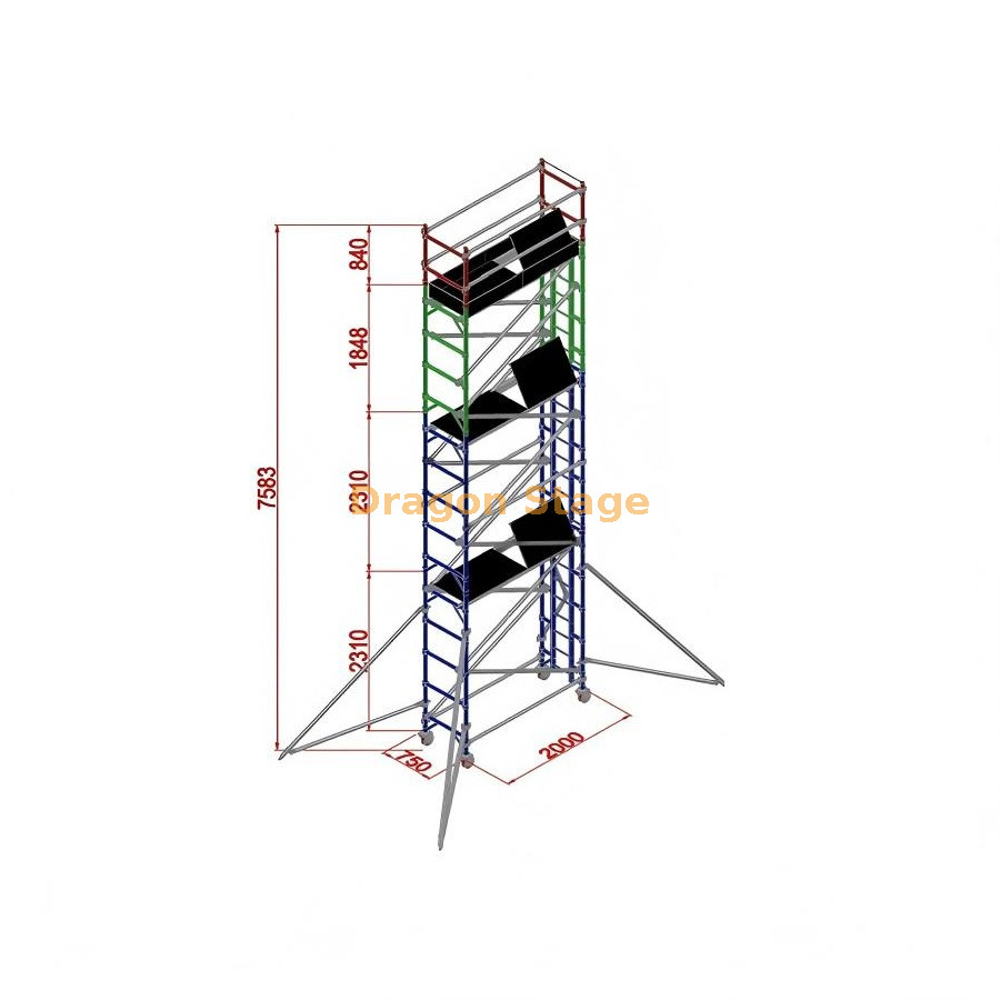 0.75x2x7.53M Aluminum Custom Bracket Single Scaffold Tower 0.75x2x7.53M Aluminum Custom Bracket Single Scaffold Tower