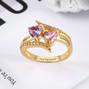 personalized gold plated heart cubic zirconia ring stainless steel custom engraved name wedding rings