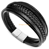 Wholesale Cheap OEM Jewelry Woven Bangle Magnetic Clasp Custom Blank Genuine Braided Stainless Steel Black Men Leather Bracelets