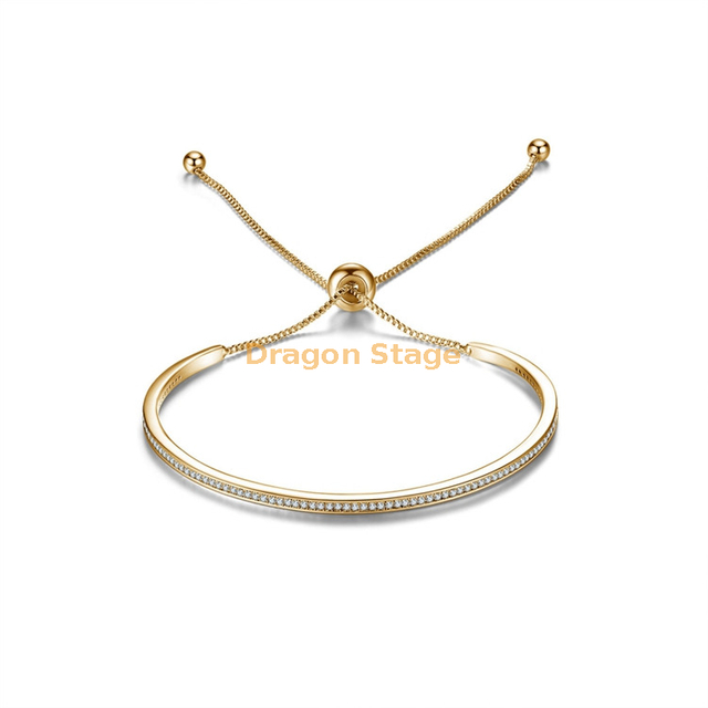 Adjustable Cuff Bar Bangle 14k Gold Plated Cubic Zircon Bracelet