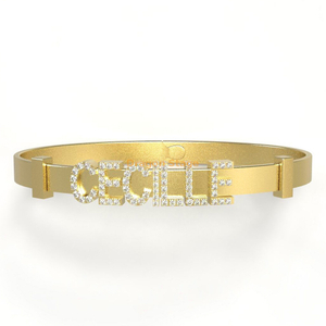 Hot Sale Diy Letter Women Jewelry Custom Initial Charm Bangles Bracelets Gold Plated Slider Bangles
