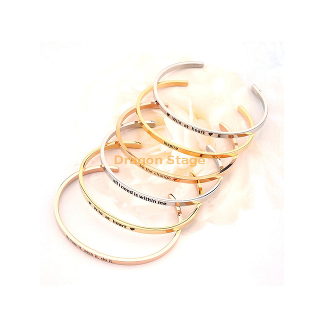 Wholesale Bracelet Jewelry Packaging Custom Long Cuff Stamped Bijoux Stainless Steel Bangle for Woman