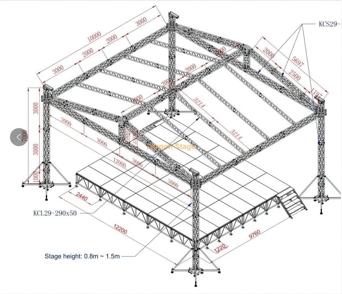 Aluminum Stage Truss Lighting Truss Aluminum 300mm Truss Subway Girder Erection Equipment 12x10x7m