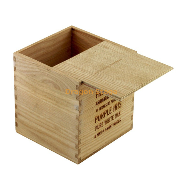 Brown Pine Wood Box Sliding lid Wooden Unfinished Storage Box with Slide Top Screen Printing logo