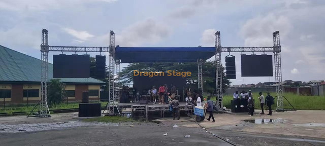 Custom Outdoor Concert Booth Event Truss 7x6x6m with Built-in Audio Video Truss 5m at 2 Sides