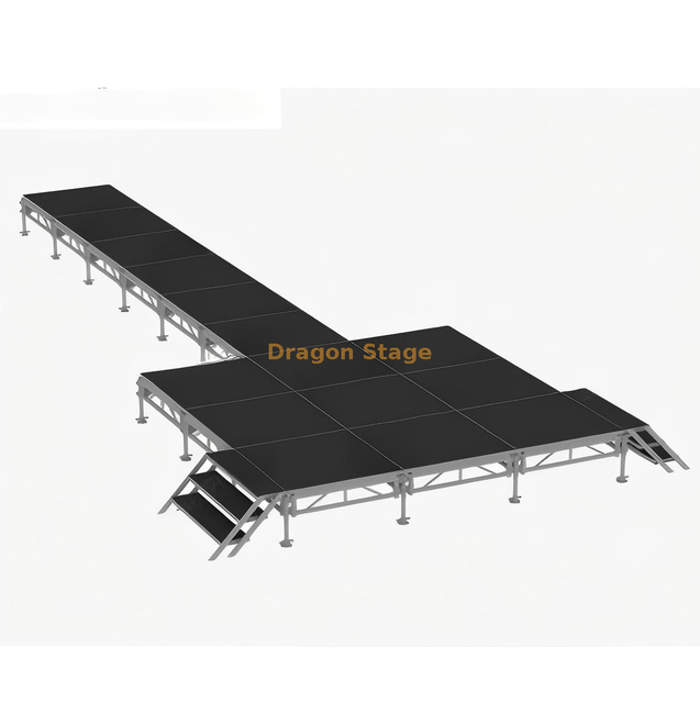 10.98x3.66m Professional T-Shape Modular Aluminum Stage | 0.4m–0.8m Adjustable Height Fashion Runway Kit