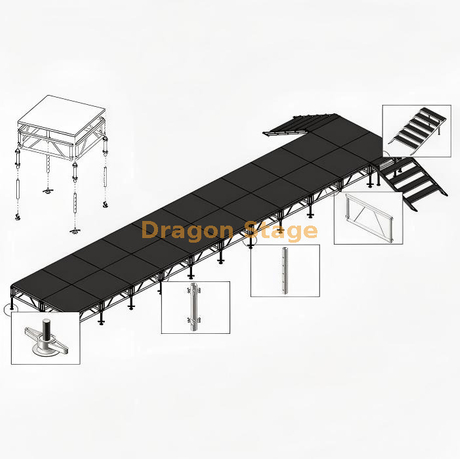 13.42x2.44m Professional Aluminum Runway Stage | Adjustable 0.4m–0.8m Modular Catwalk with Dual Stairs