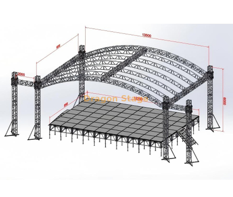 14x10x6m Aluminum Arc Roof Truss System with Speaker Wings - Professional Mobile Stage Assembly