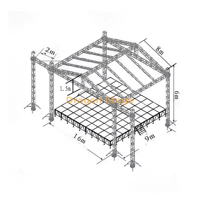 Event Concert Stage With Roof Truss 16x9x6m