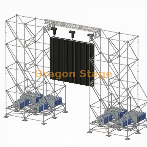 Twin Ringlock LED Hanging Tower System with 6m 400mm Truss and Ballast Base