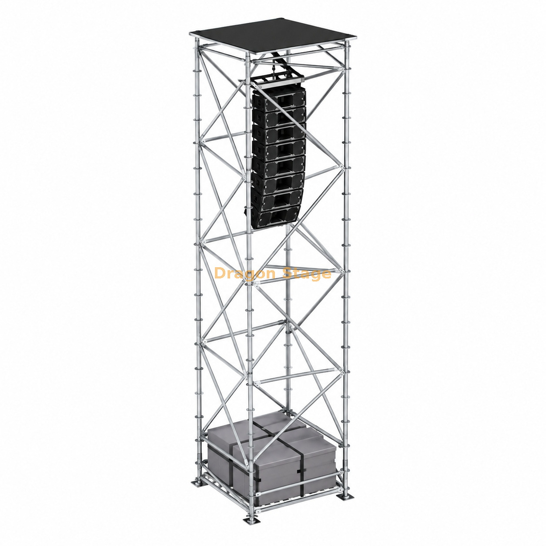 2x2x8m Ringlock Line Array Hanging Tower with Roof, Ballast and Working Platform