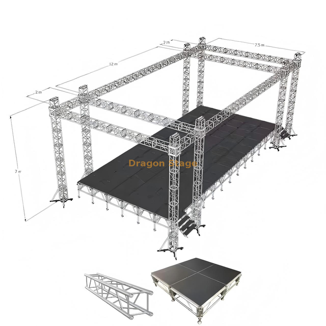 12x7x7m Aluminum Outdoor Event Stage Truss System with PA & LED Wings