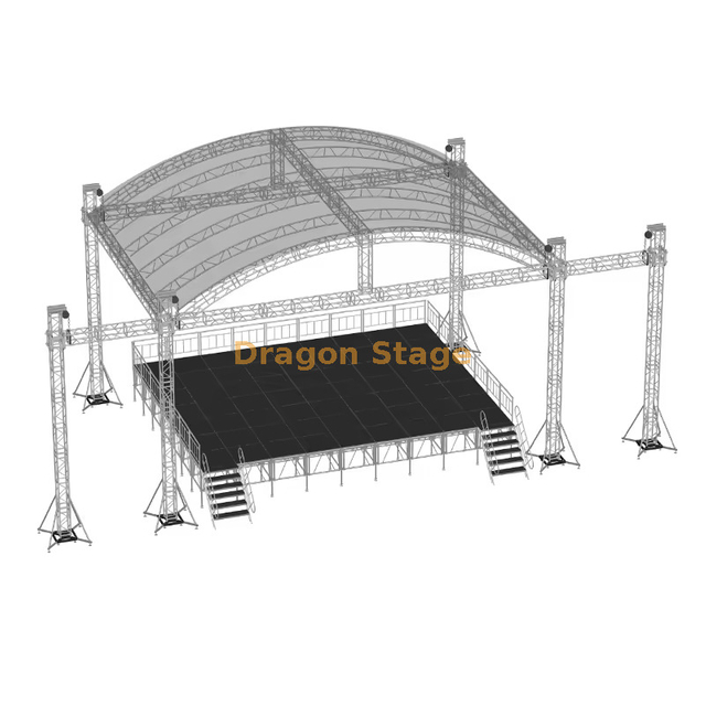 15x10x8m Aluminum Curved Roof Truss System with Twin 2m Side Wings for Concert Stages