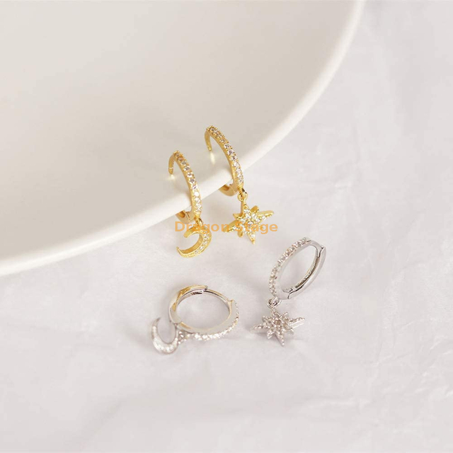 Fashion Women Men Jewelry Custom Butterfly Evil Eye Star Moon Dangle 925 Sterling Silver Gold Plated wedding Earring