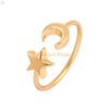 Girls Custom Adjustable Charm Star and Moon Open Women Rings Gold