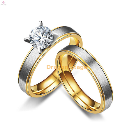 Fashion Simple Stainless Steel Lovers Matte Marriage Zircon Bridal Rings