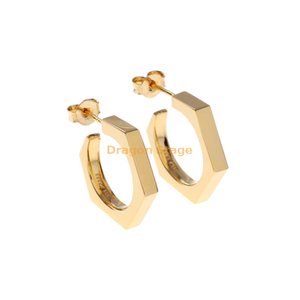 Fashion Jewelry Hexagonal Simple Geometric Hoop 316L Stainless Steel Gold Filled Stud Earring For Girls