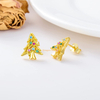 women girls jewelry gift supply stainless steel gold plated rhinestone christmas tree stud earrings