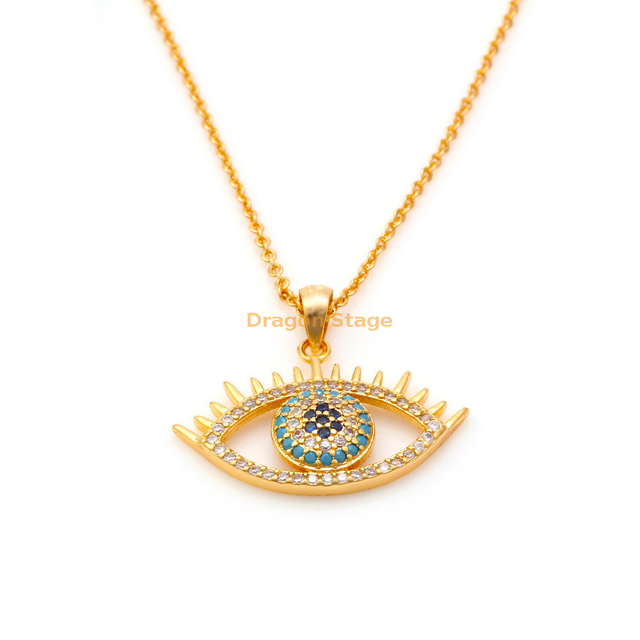 crystal boho jewellery copper statement blue evil eye pendant necklace