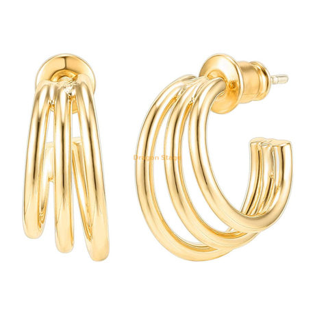 fashion jewelry custom double circle women hoop 18k gold plated hoop earrings