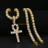 Hiphop Jewelry Unisex CZ Diamond Ankh Key Necklace Tennis Chain